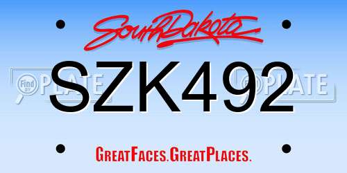 SZK492 South Dakota License Plate