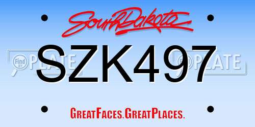 SZK497 South Dakota License Plate
