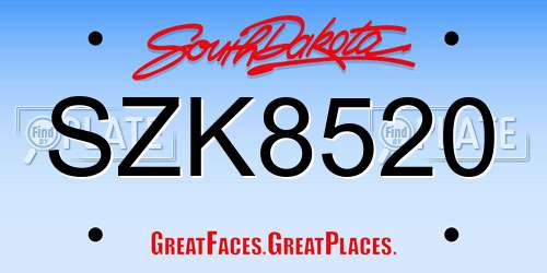 SZK8520 South Dakota License Plate