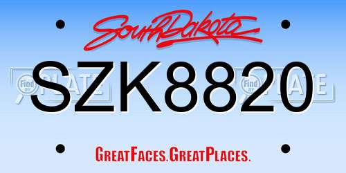 SZK8820 South Dakota License Plate
