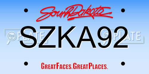 SZKA92 South Dakota License Plate