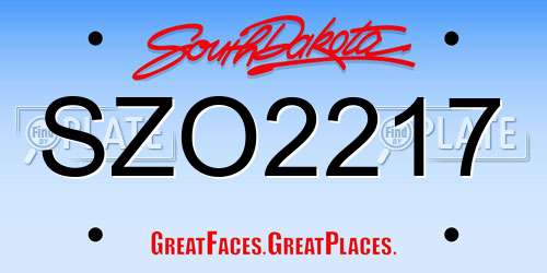 SZO2217 South Dakota License Plate