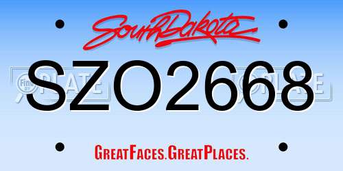 SZO2668 South Dakota License Plate