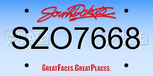 SZO7668 South Dakota License Plate