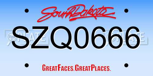 SZQ0666 South Dakota License Plate
