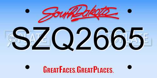SZQ2665 South Dakota License Plate