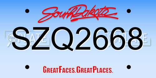 SZQ2668 South Dakota License Plate