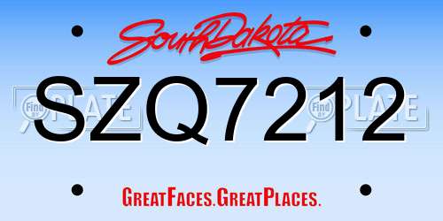 SZQ7212 South Dakota License Plate
