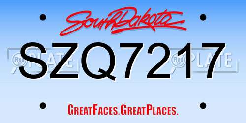 SZQ7217 South Dakota License Plate