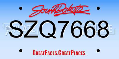 SZQ7668 South Dakota License Plate