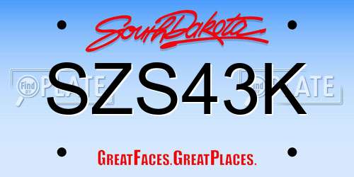 SZS43K South Dakota License Plate