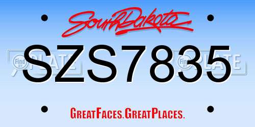 SZS7835 South Dakota License Plate