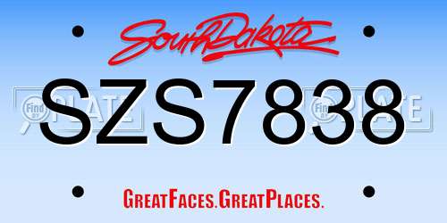 SZS7838 South Dakota License Plate