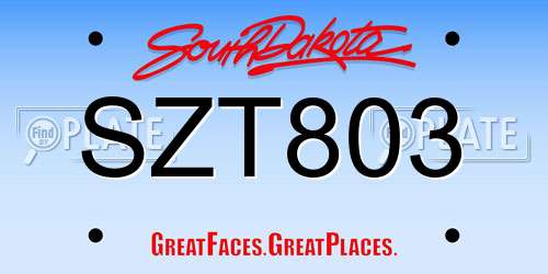 SZT803 South Dakota License Plate