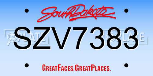 SZV7383 South Dakota License Plate