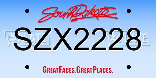 SZX2228 South Dakota License Plate