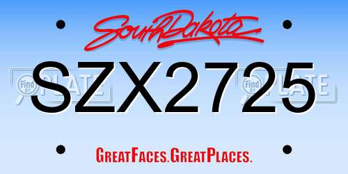 SZX2725 South Dakota License Plate