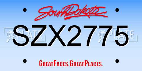 SZX2775 South Dakota License Plate