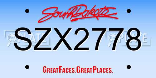 SZX2778 South Dakota License Plate
