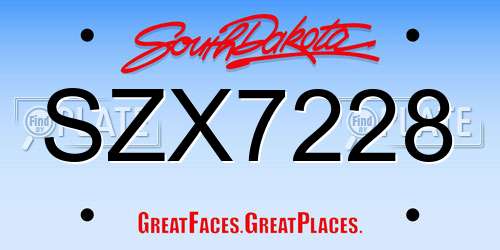 SZX7228 South Dakota License Plate
