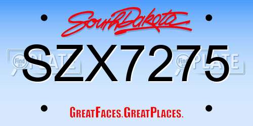 SZX7275 South Dakota License Plate