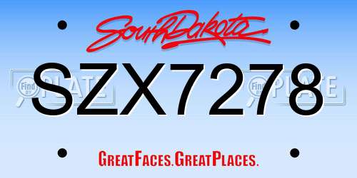 SZX7278 South Dakota License Plate