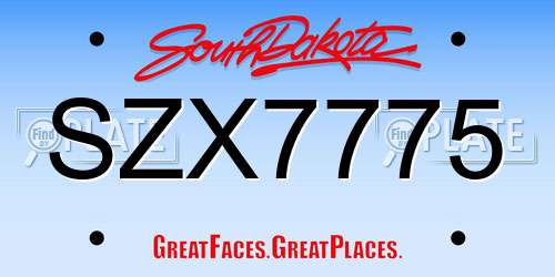 SZX7775 South Dakota License Plate