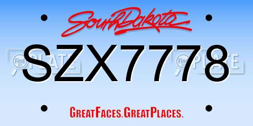 SZX7778 South Dakota License Plate