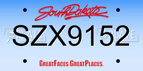 SZX9152 South Dakota License Plate