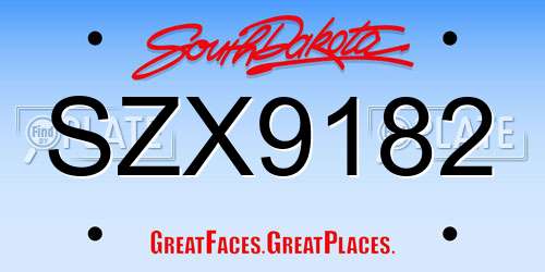 SZX9182 South Dakota License Plate