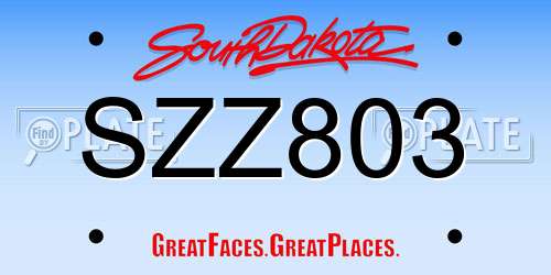 SZZ803 South Dakota License Plate