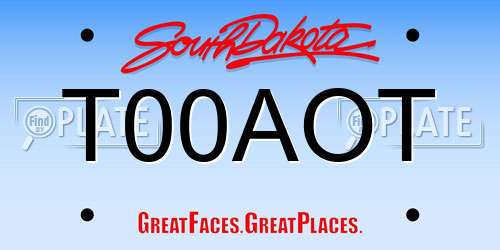 T00AOT South Dakota License Plate
