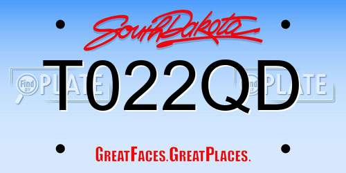 T022QD South Dakota License Plate