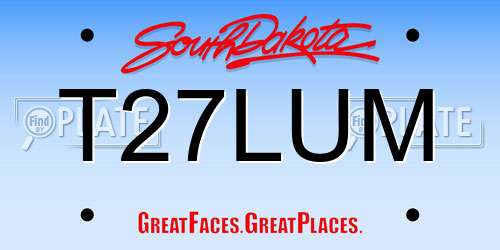 T27LUM South Dakota License Plate
