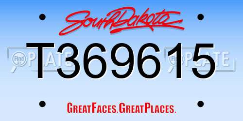 T369615 South Dakota License Plate