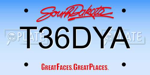 T36DYA South Dakota License Plate