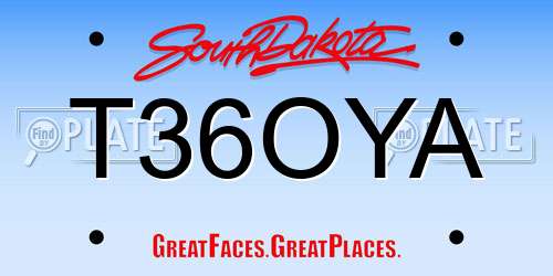 T36OYA South Dakota License Plate