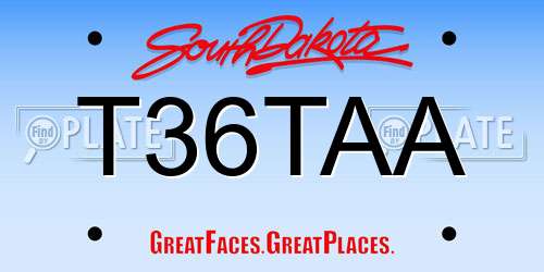T36TAA South Dakota License Plate