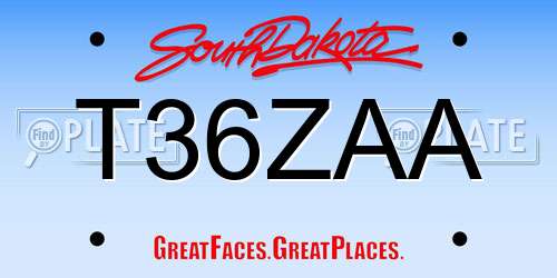 T36ZAA South Dakota License Plate