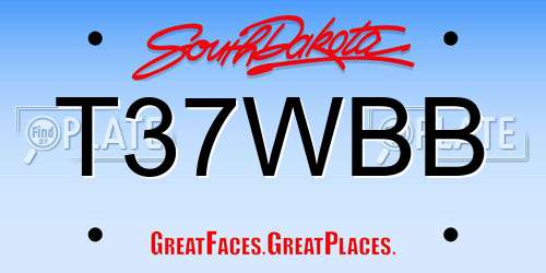 T37WBB South Dakota License Plate