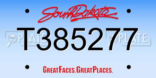 T385277 South Dakota License Plate