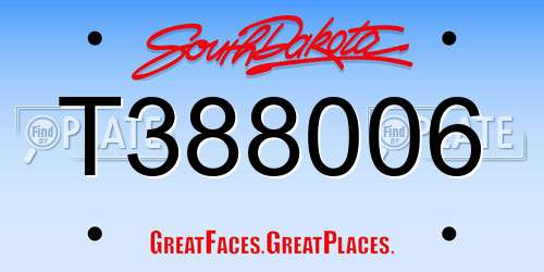 T388006 South Dakota License Plate