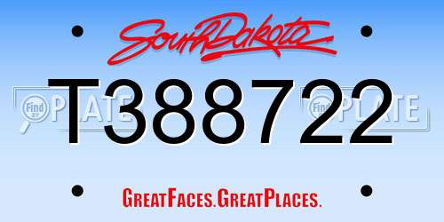 T388722 South Dakota License Plate
