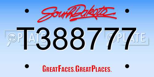 T388777 South Dakota License Plate