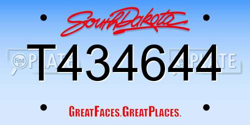 T434644 South Dakota License Plate