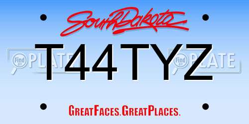 T44TYZ South Dakota License Plate