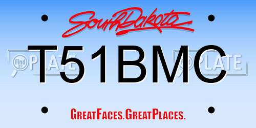 T51BMC South Dakota License Plate