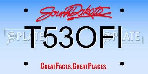 T53OFI South Dakota License Plate