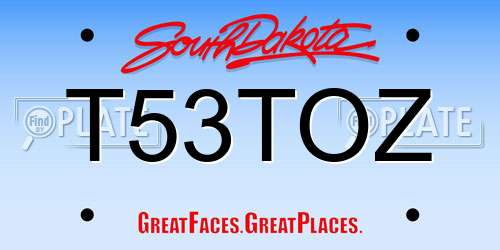 T53TOZ South Dakota License Plate
