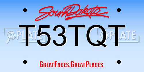 T53TQT South Dakota License Plate